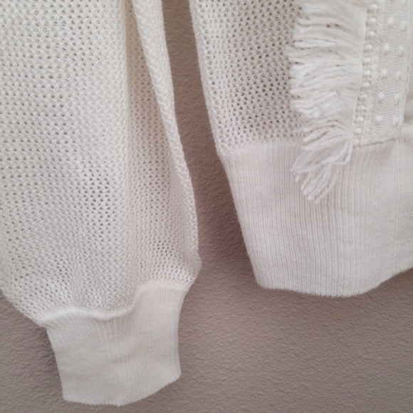 New 27 Miles Ivory White Linen Crochet Fringe Mesh Blouse - Picture 2 of 6